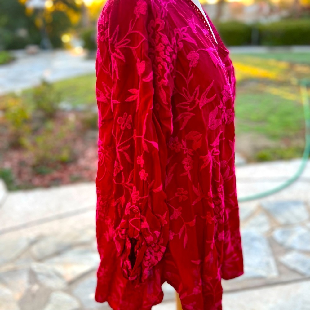 Johnny Was Red Pink floral embroidered blouse - Picture 4 of 12
